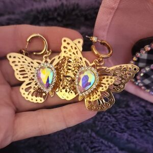 Gold Butterfly Earrings with Iridescent Accents